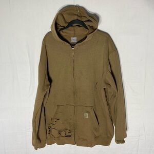 Carhartt Tan Destroyed Distressed Zip Hoodie XL Thrashed Streetwear